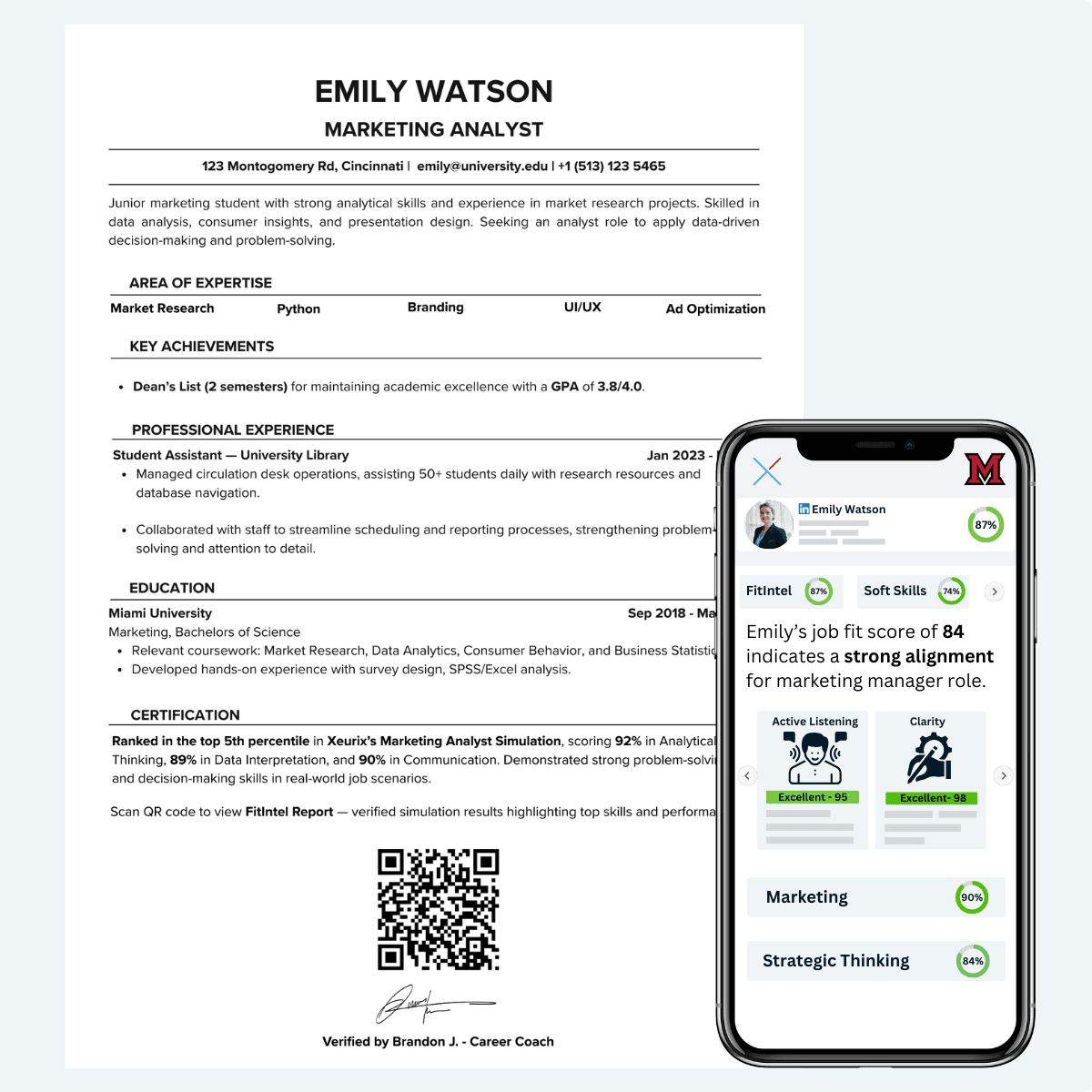 Tailored resume with QR authentication